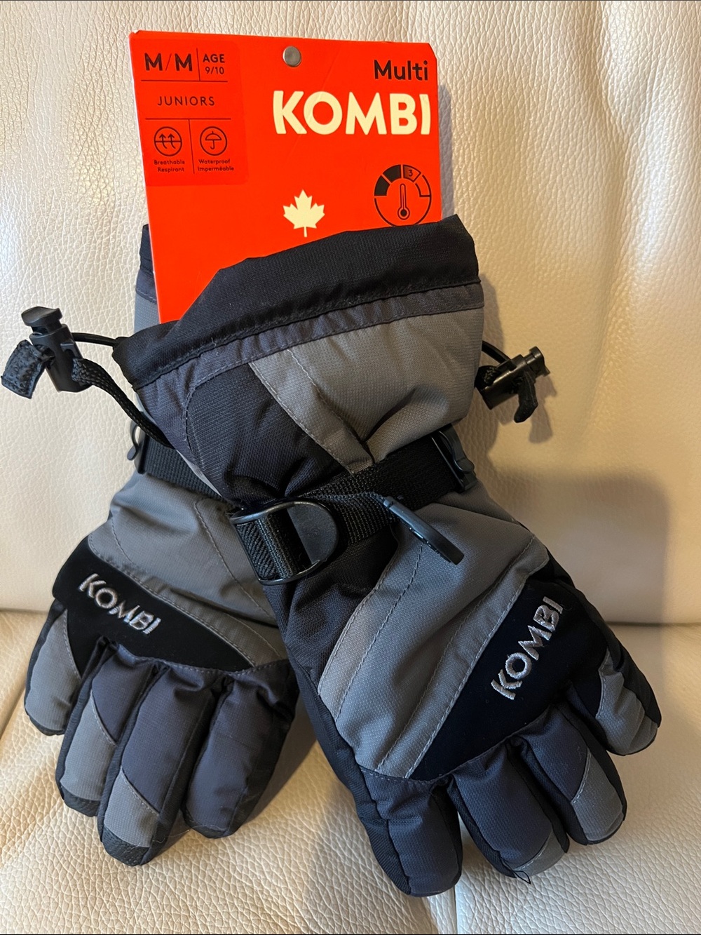 Junior Grey and Black Insulated Waterproof Winter Gloves